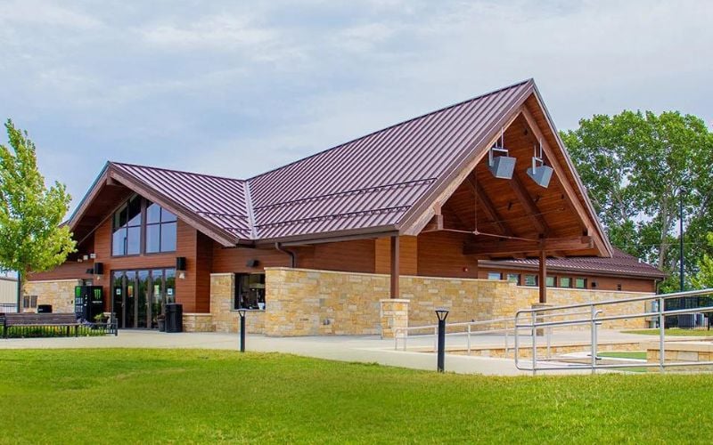 The facade of the Glendale Community Recreation Campus, a municipal construction project designed and built by Scherrer Construction in Wisconsin. 