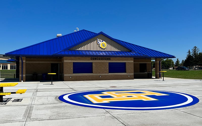 An exterior view of Delavan Darien School's Athletic Complex built by Scherrer Construction in Wisconsin. 