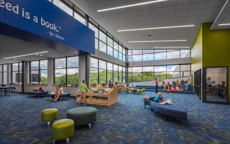 The inside commons of Williams Bay Elementary School built by Scherrer Construction in Wisconsin. 