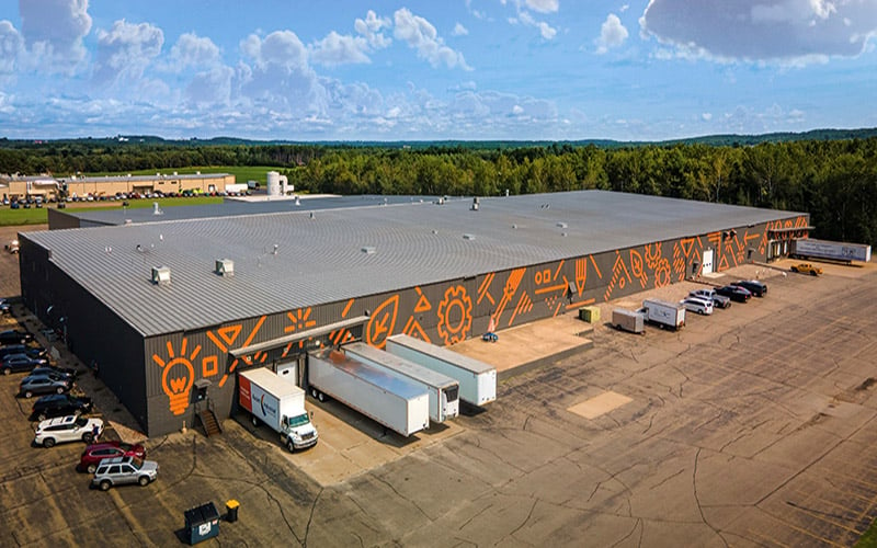 An aerial view of Rocket Industrial Warehouse built by Scherrer Construction in Wisconsin. 