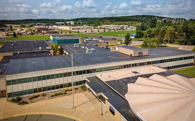 An aerial view of John Muir School, renovated and expanded by Scherrer Construction in Wausau, Wisconsin. 