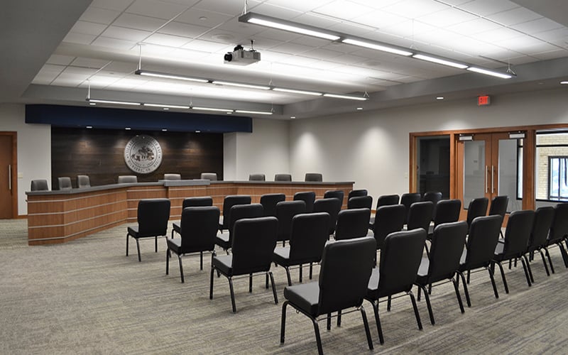 Updated construction of the courtroom at Whitefish Bay Village Hall 